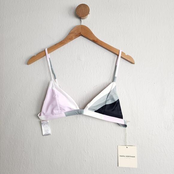 NEW Mara Hoffman Astrid Juniper Pastel Sage Multi Color Stripe Triangle Swim Top - Picture 1 of 13